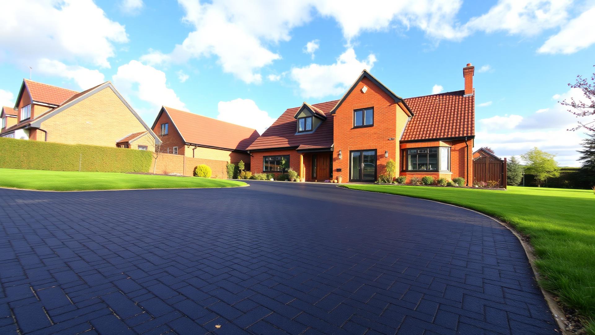 A beautiful UK brick home with a freshly cleaned block-paving driveway